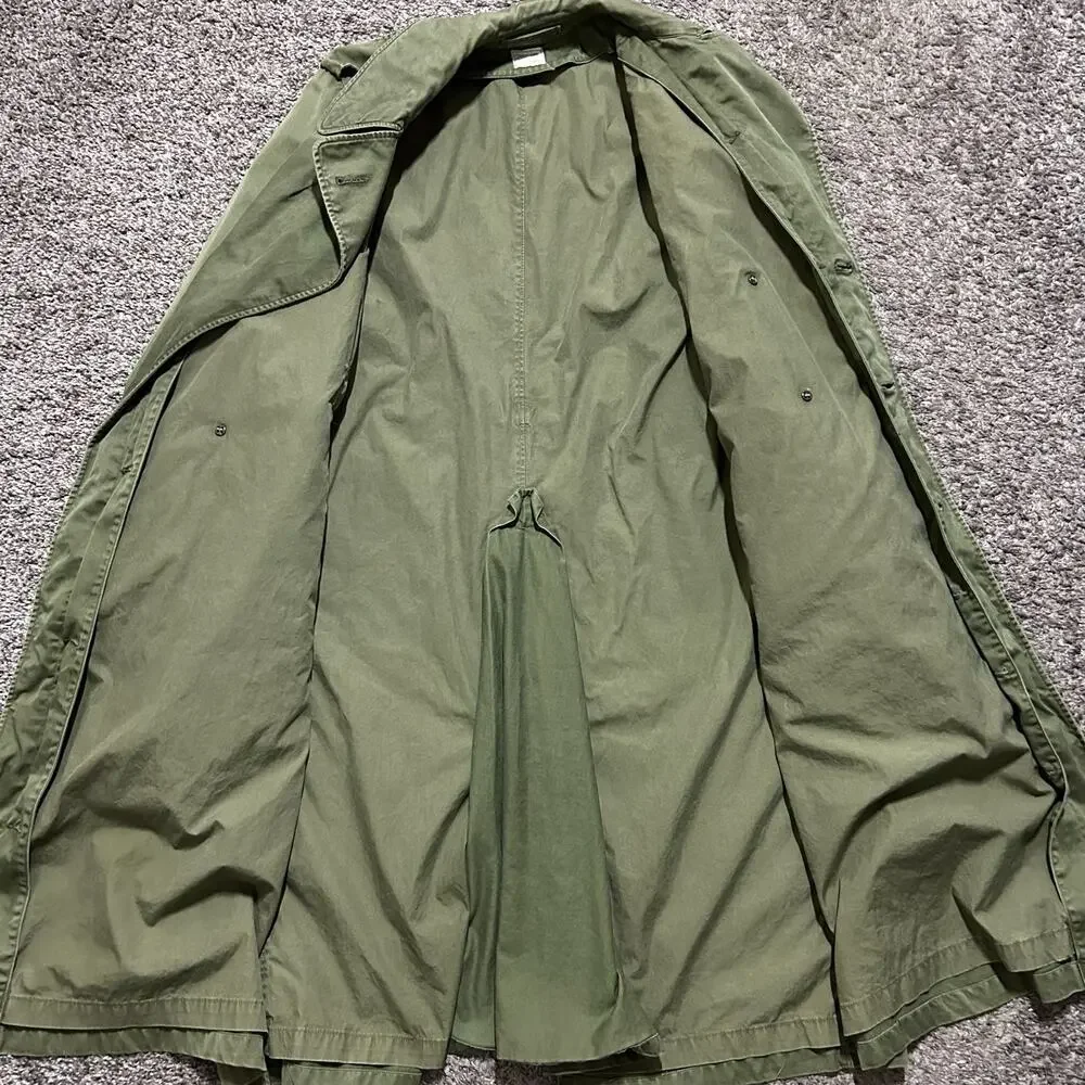 Vintage 60s Military Jacket Army Green Trench Coat Olive Canvas US Army Overcoat